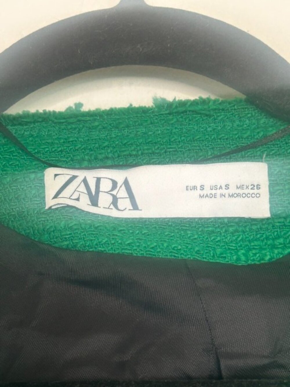 Zara Lush Green Tweed Jeweled Rhinestone Buttons Raw Fringe Trim Lined Jacket - Picture 2 of 16